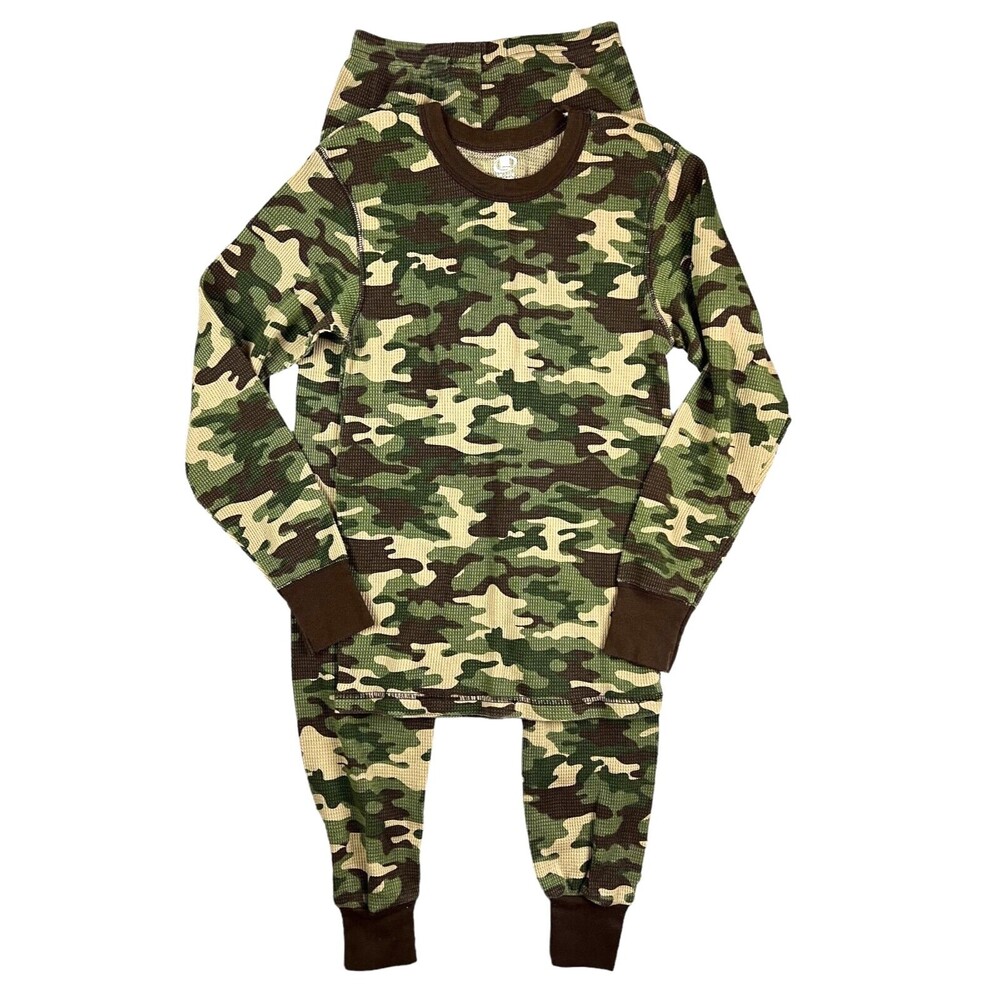 Kids Green Camo Long Johns Base layer Set Thermal Underwear L (14-16) NWOT